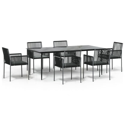 Set Pranzo Giardino 7 pz con Cuscini Polyrattan e Acciaio Nero