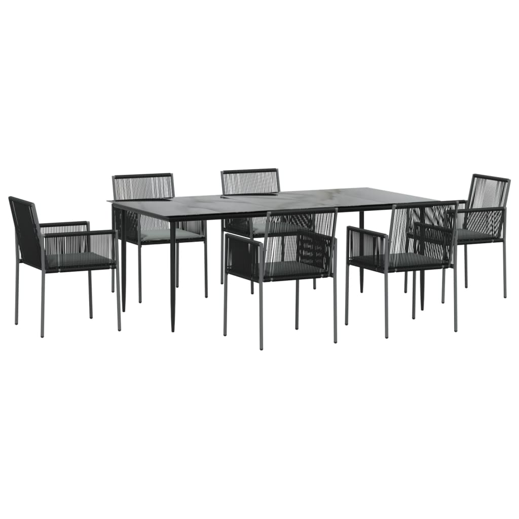 Set Pranzo Giardino 7 pz con Cuscini Polyrattan e Acciaio Nero