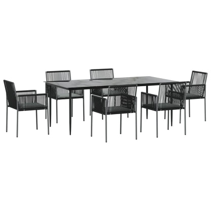 Set Pranzo Giardino 7 pz con Cuscini Polyrattan e Acciaio Nero