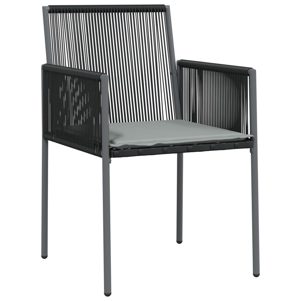 Set Pranzo Giardino 7 pz con Cuscini Polyrattan e Acciaio Nero