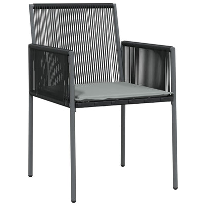 Set Pranzo Giardino 7 pz con Cuscini Polyrattan e Acciaio Nero