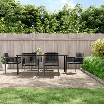 Set Pranzo Giardino 7 pz con Cuscini Polyrattan e Acciaio Nero