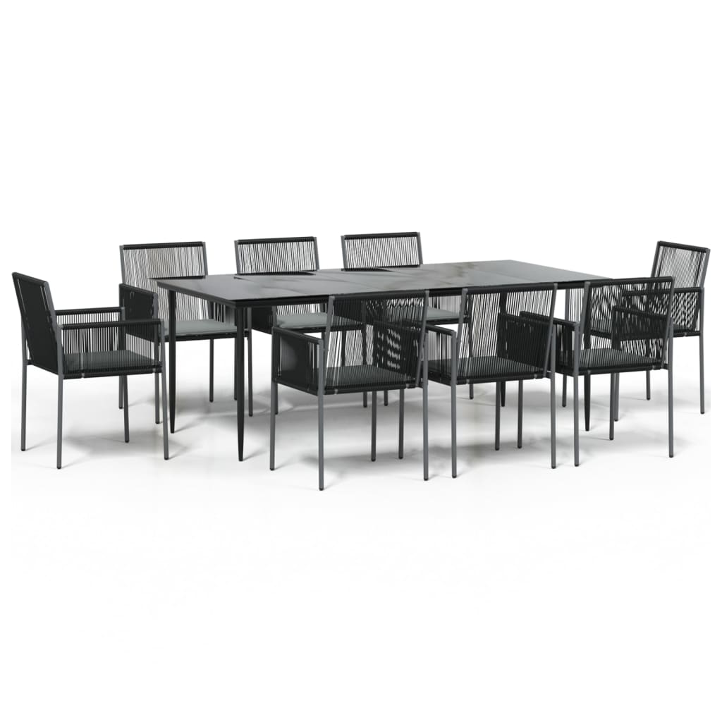 Set Pranzo Giardino 9 pz con Cuscini Polyrattan e Acciaio Nero