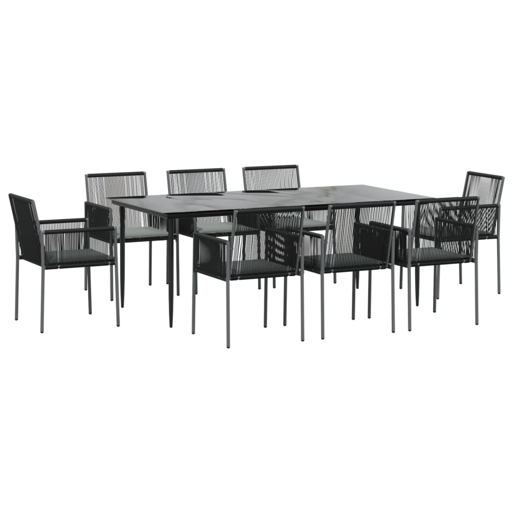 Set Pranzo Giardino 9 pz con Cuscini Polyrattan e Acciaio Nero