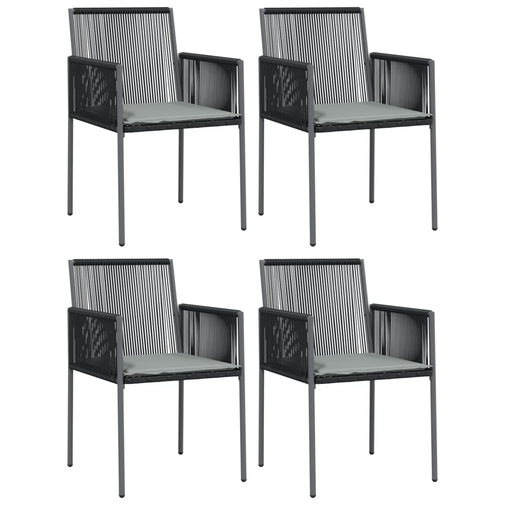 Sedie Giardino con Cuscini 4 pz Nere 54x60,5x83,5 cm Polyrattan