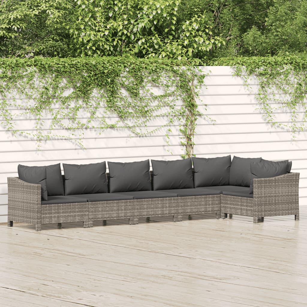 Set Divani da Giardino 6 pz con Cuscini in Polyrattan Grigio