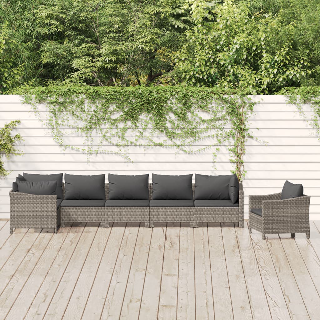 Set Divani da Giardino 7 pz con Cuscini in Polyrattan Grigio