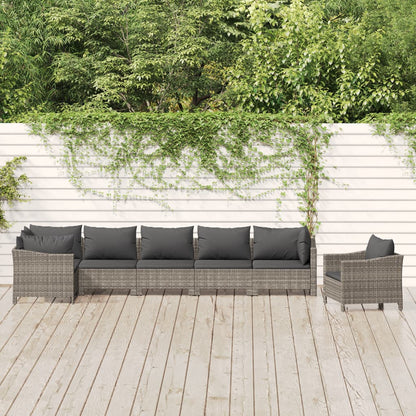Set Divani da Giardino 7 pz con Cuscini in Polyrattan Grigio