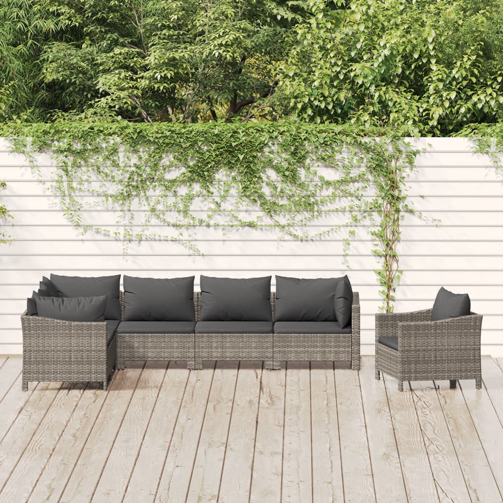 Set Divani da Giardino 7 pz con Cuscini in Polyrattan Grigio