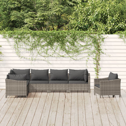 Set Divani da Giardino 7 pz con Cuscini in Polyrattan Grigio