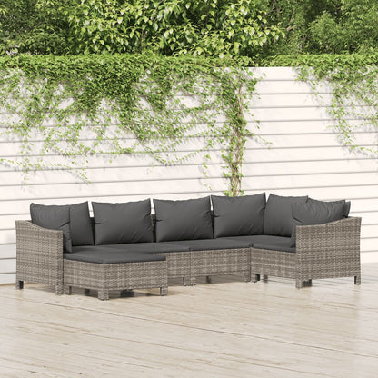 Set Divani da Giardino 6 pz con Cuscini in Polyrattan Grigio