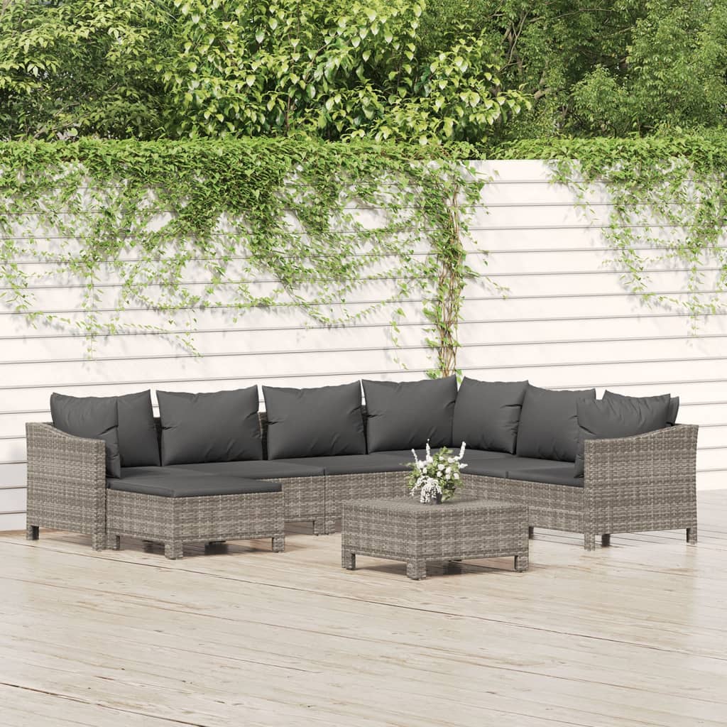 Set Divani da Giardino 8 pz con Cuscini in Polyrattan Grigio