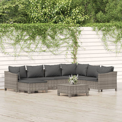 Set Divani da Giardino 8 pz con Cuscini in Polyrattan Grigio