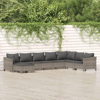 Set Divani da Giardino 8 pz con Cuscini in Polyrattan Grigio