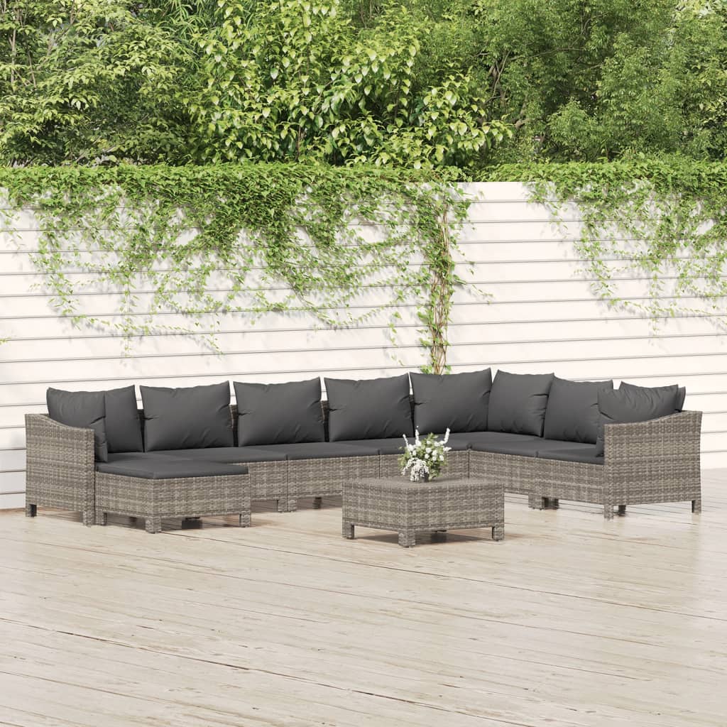 Set Divani da Giardino 9 pz con Cuscini in Polyrattan Grigio