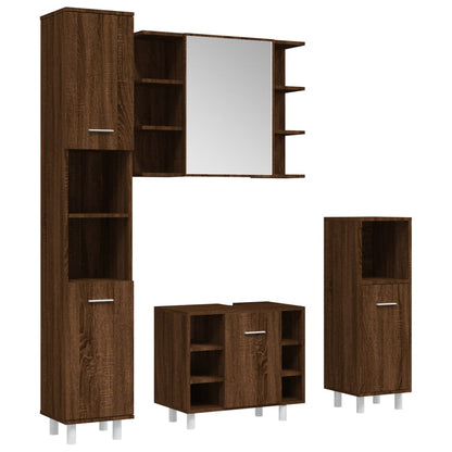 Set Mobili da Bagno 4 pz Rovere Marrone in Legno Multistrato