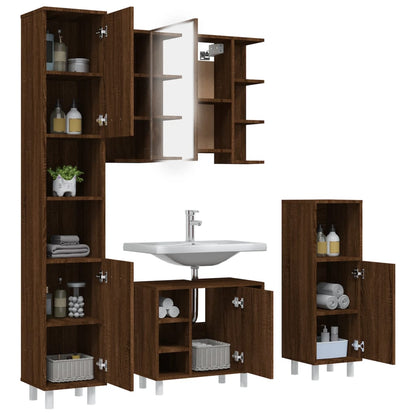 Set Mobili da Bagno 4 pz Rovere Marrone in Legno Multistrato