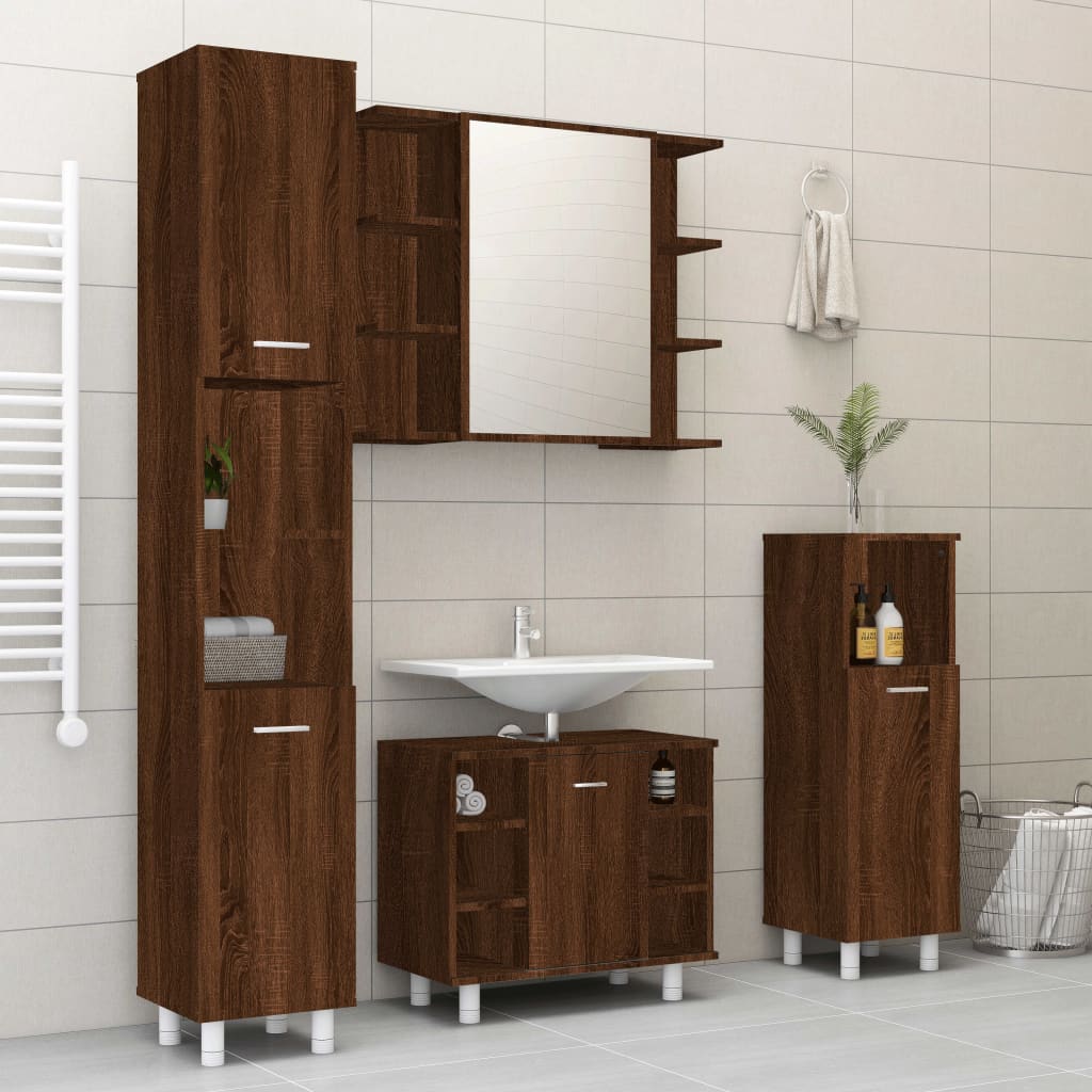 Set Mobili da Bagno 4 pz Rovere Marrone in Legno Multistrato