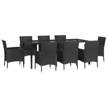 Set da Pranzo da Giardino 9 pz con Cuscini Nero in Polyrattan