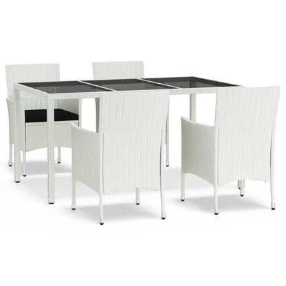 Set da Pranzo da Giardino 5 pz con Cuscini in Polyrattan Bianco