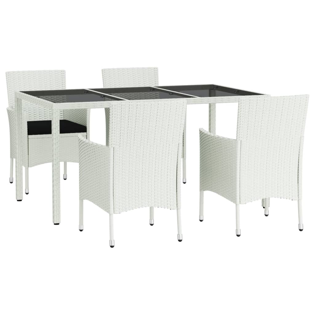 Set da Pranzo da Giardino 5 pz con Cuscini in Polyrattan Bianco