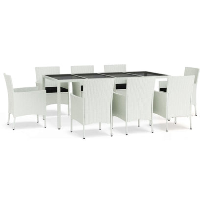 Set da Pranzo da Giardino 9 pz con Cuscini in Polyrattan Bianco