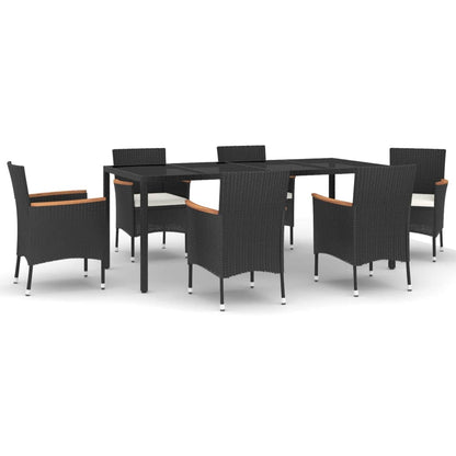 Set da Pranzo da Giardino 7 pz Nero con Cuscini in Polyrattan