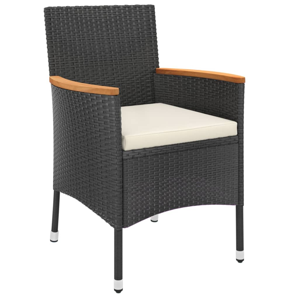 Set da Pranzo da Giardino 7 pz Nero con Cuscini in Polyrattan