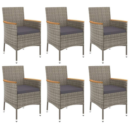 Set da Pranzo da Giardino 7 pz con Cuscini in Polyrattan Grigio