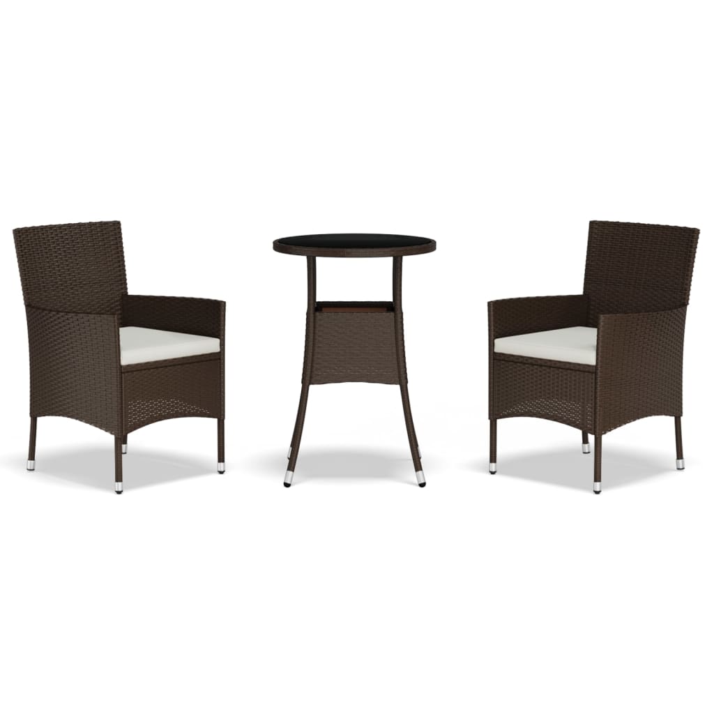 Set BistrÃƒÂ² da Giardino 3 pz con Cuscini in Polyrattan Marrone