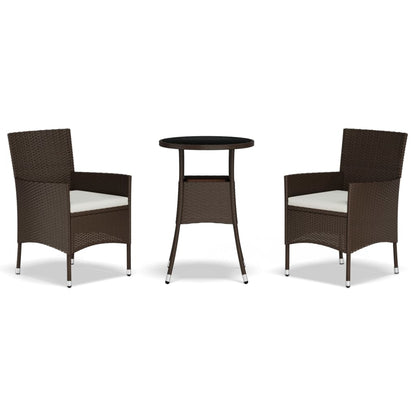 Set BistrÃƒÂ² da Giardino 3 pz con Cuscini in Polyrattan Marrone