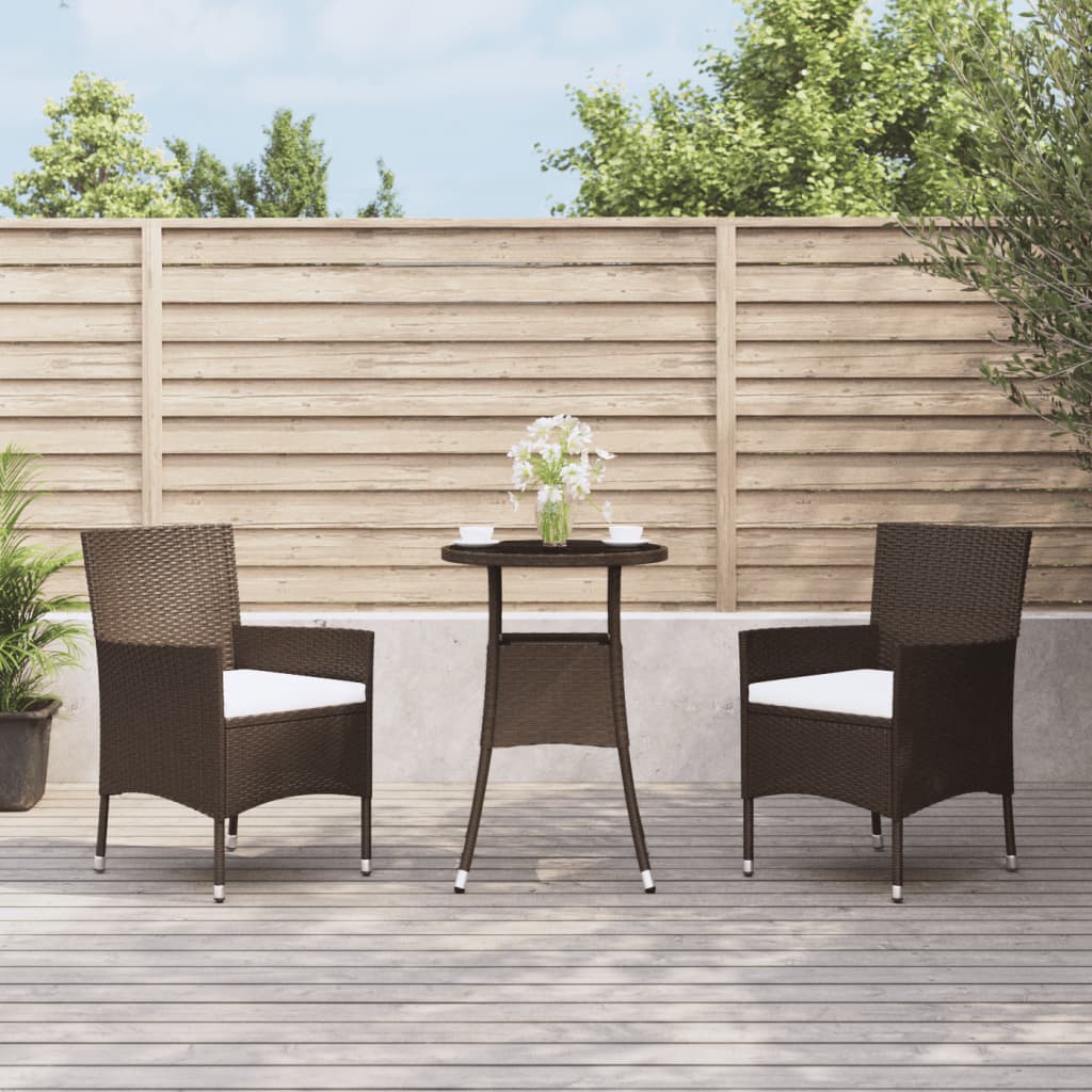 Set BistrÃƒÂ² da Giardino 3 pz con Cuscini in Polyrattan Marrone