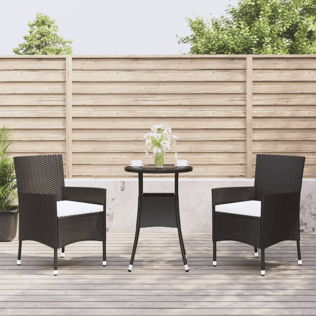 Set BistrÃ² da Giardino 3 pz con Cuscini in Polyrattan Nero