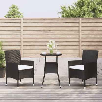 Set BistrÃ² da Giardino 3 pz con Cuscini in Polyrattan Nero