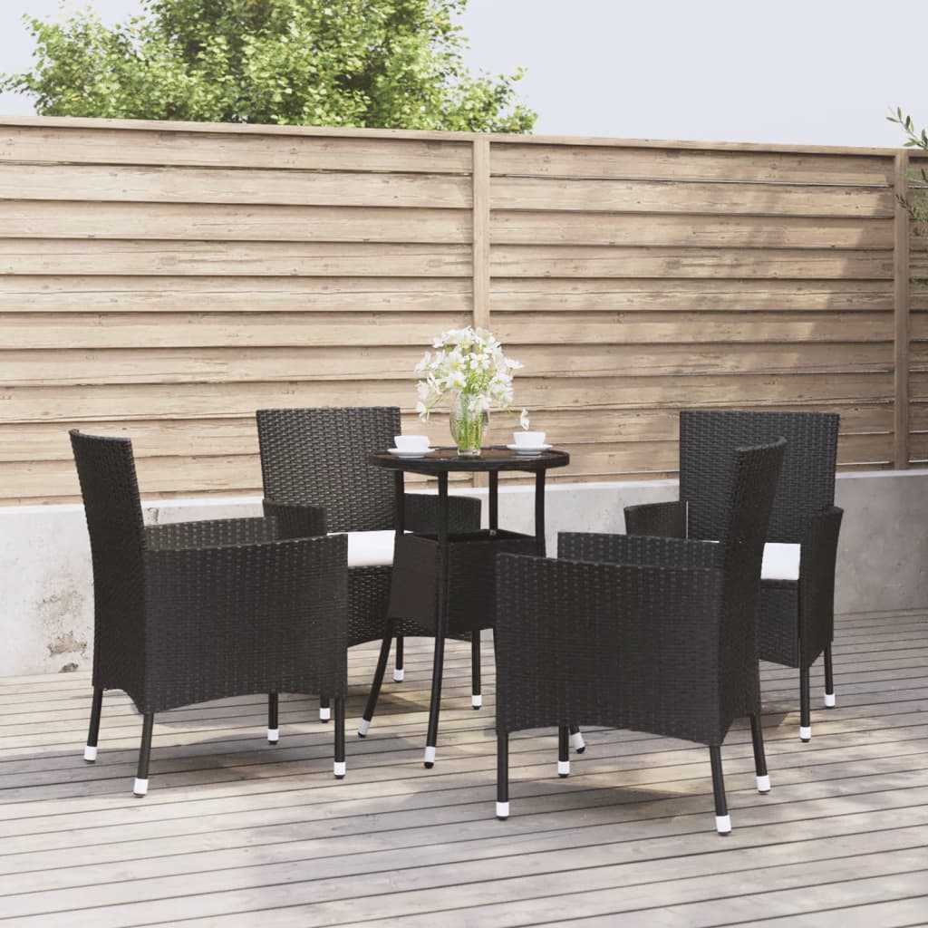 Set BistrÃ² da Giardino 5 pz con Cuscini in Polyrattan Nero