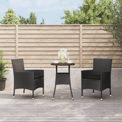 Set BistrÃ² da Giardino 3 pz con Cuscini in Polyrattan Nero