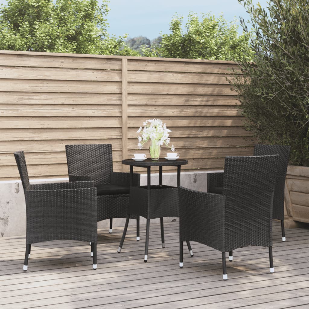 Set BistrÃ² da Giardino 5 pz con Cuscini in Polyrattan Nero