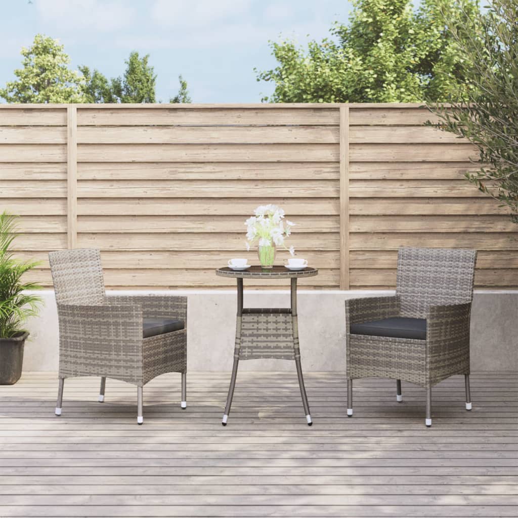 Set BistrÃ² da Giardino 3 pz con Cuscini in Polyrattan Grigio