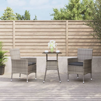 Set BistrÃ² da Giardino 3 pz con Cuscini in Polyrattan Grigio