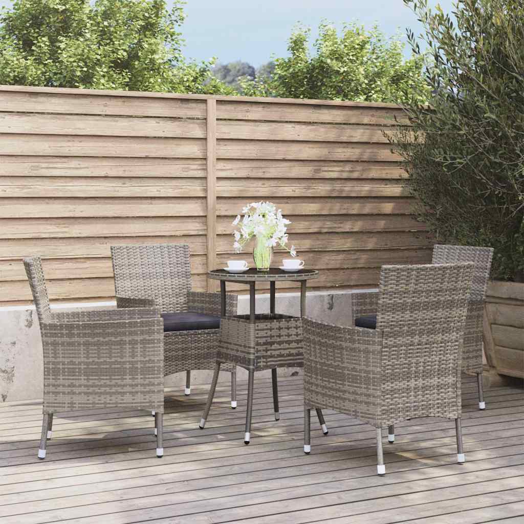 Set BistrÃƒÂ² da Giardino 5 pz con Cuscini in Polyrattan Grigio