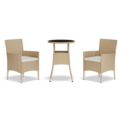 Set da BistrÃƒÂ² da Giardino 3 pz con Cuscini Beige in Polyrattan