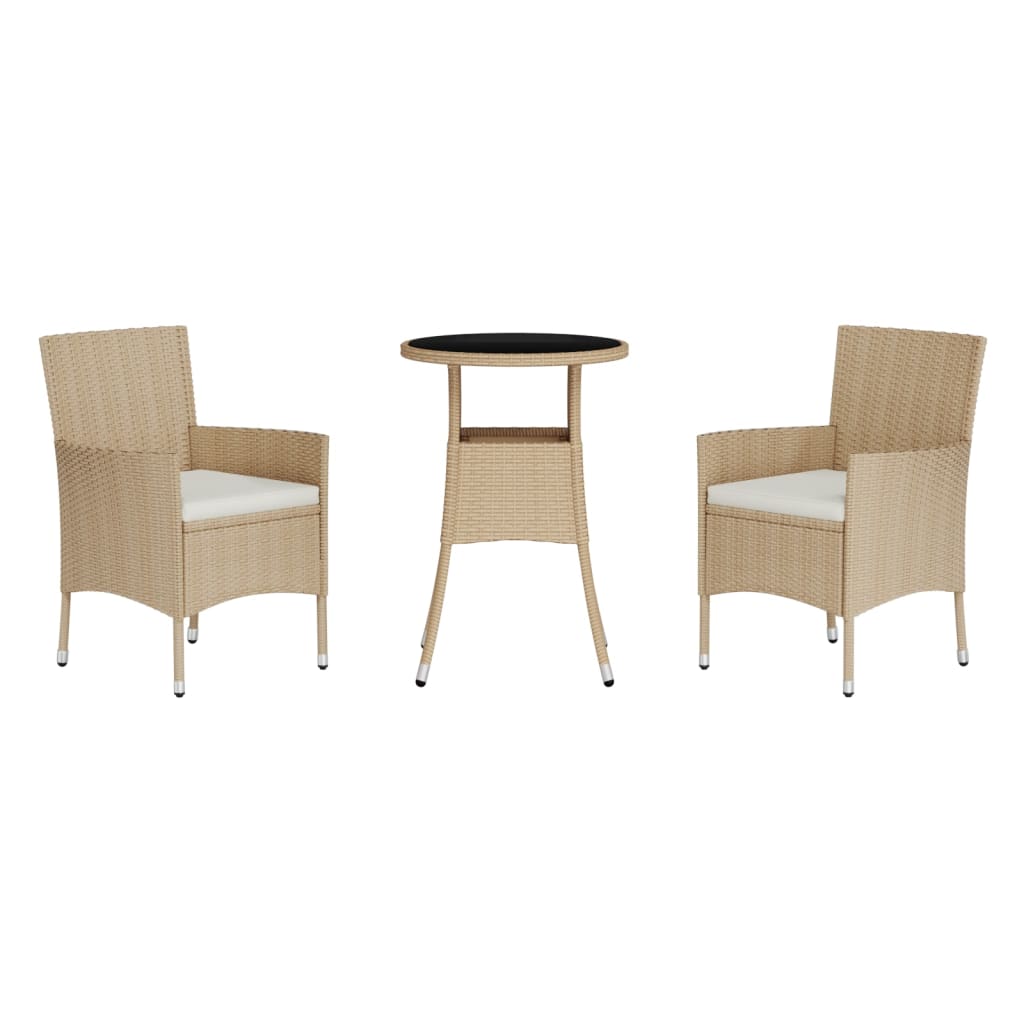 Set da BistrÃƒÂ² da Giardino 3 pz con Cuscini Beige in Polyrattan