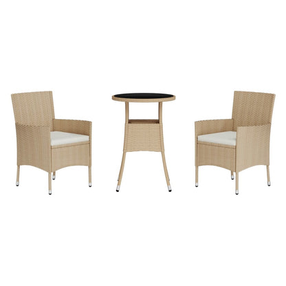 Set da BistrÃƒÂ² da Giardino 3 pz con Cuscini Beige in Polyrattan
