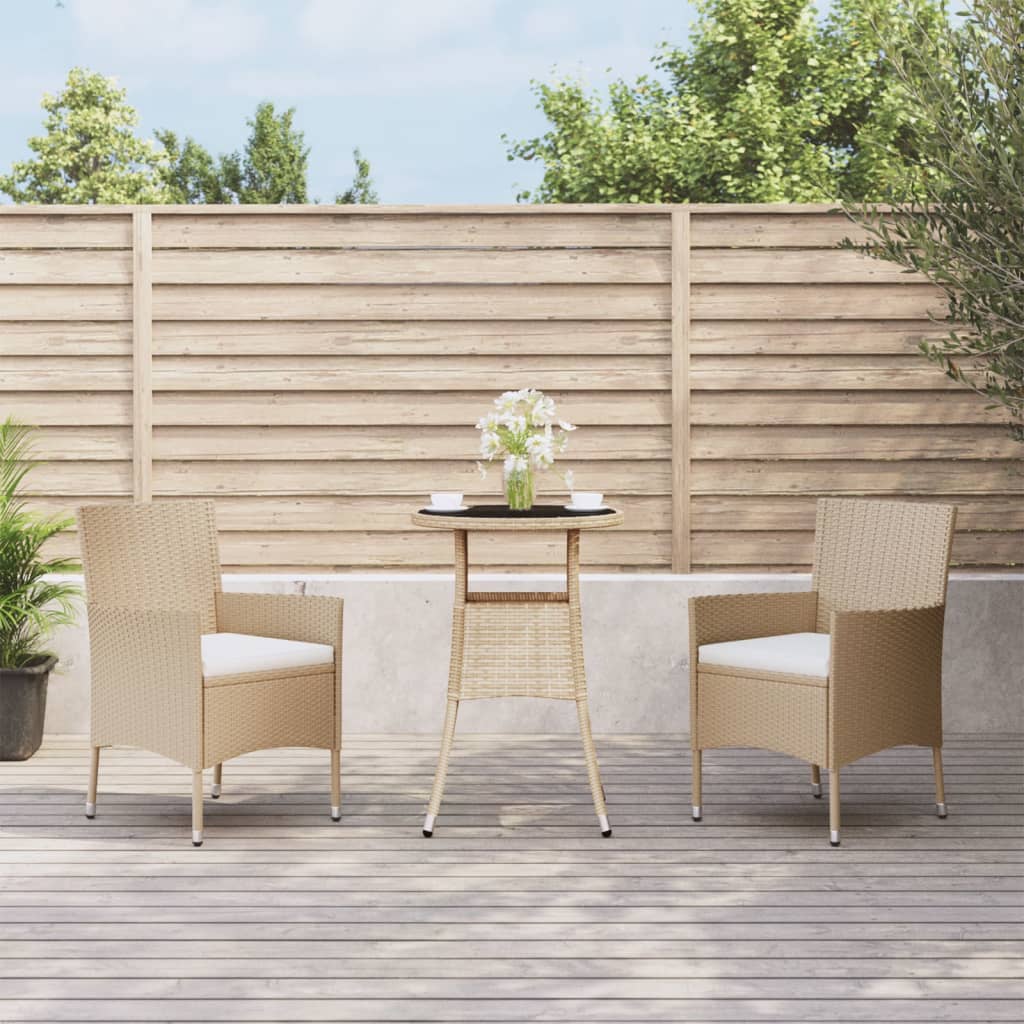 Set da BistrÃƒÂ² da Giardino 3 pz con Cuscini Beige in Polyrattan
