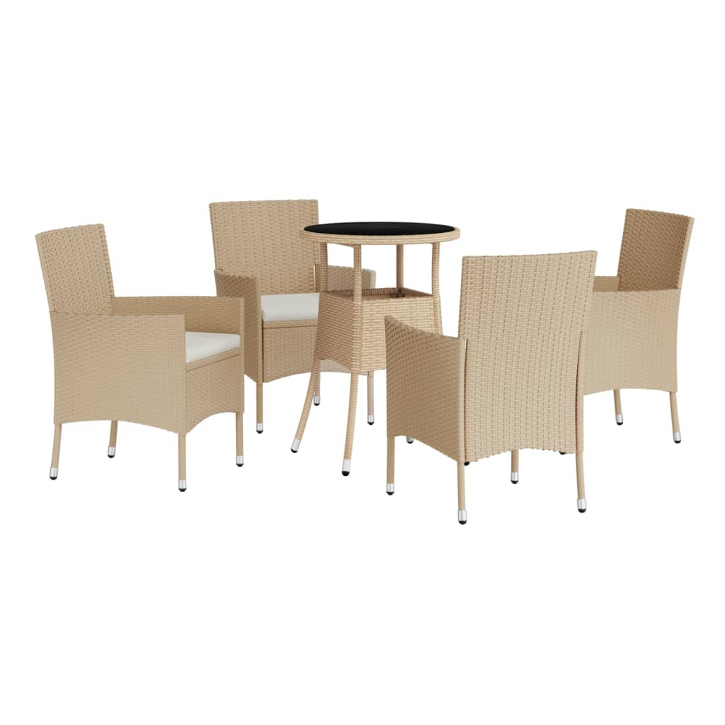 Set da BistrÃ² da Giardino 5 pz con Cuscini Beige in Polyrattan