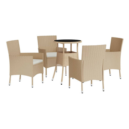 Set da BistrÃ² da Giardino 5 pz con Cuscini Beige in Polyrattan