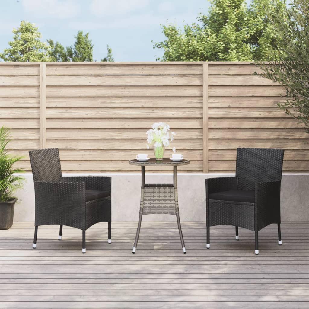 Set BistrÃ² da Giardino 3 pz con Cuscini in Polyrattan Nero