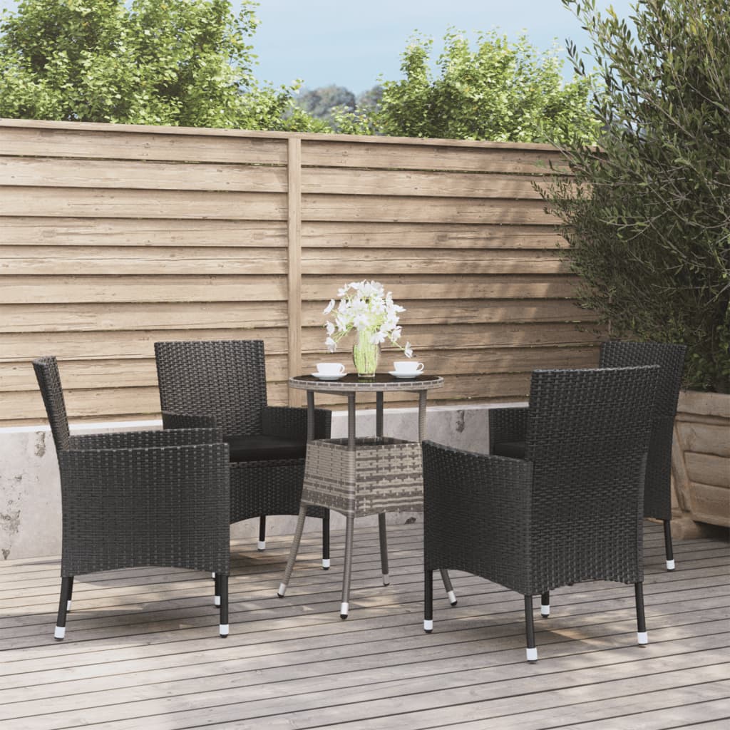 Set BistrÃ² da Giardino 5 pz con Cuscini in Polyrattan Nero