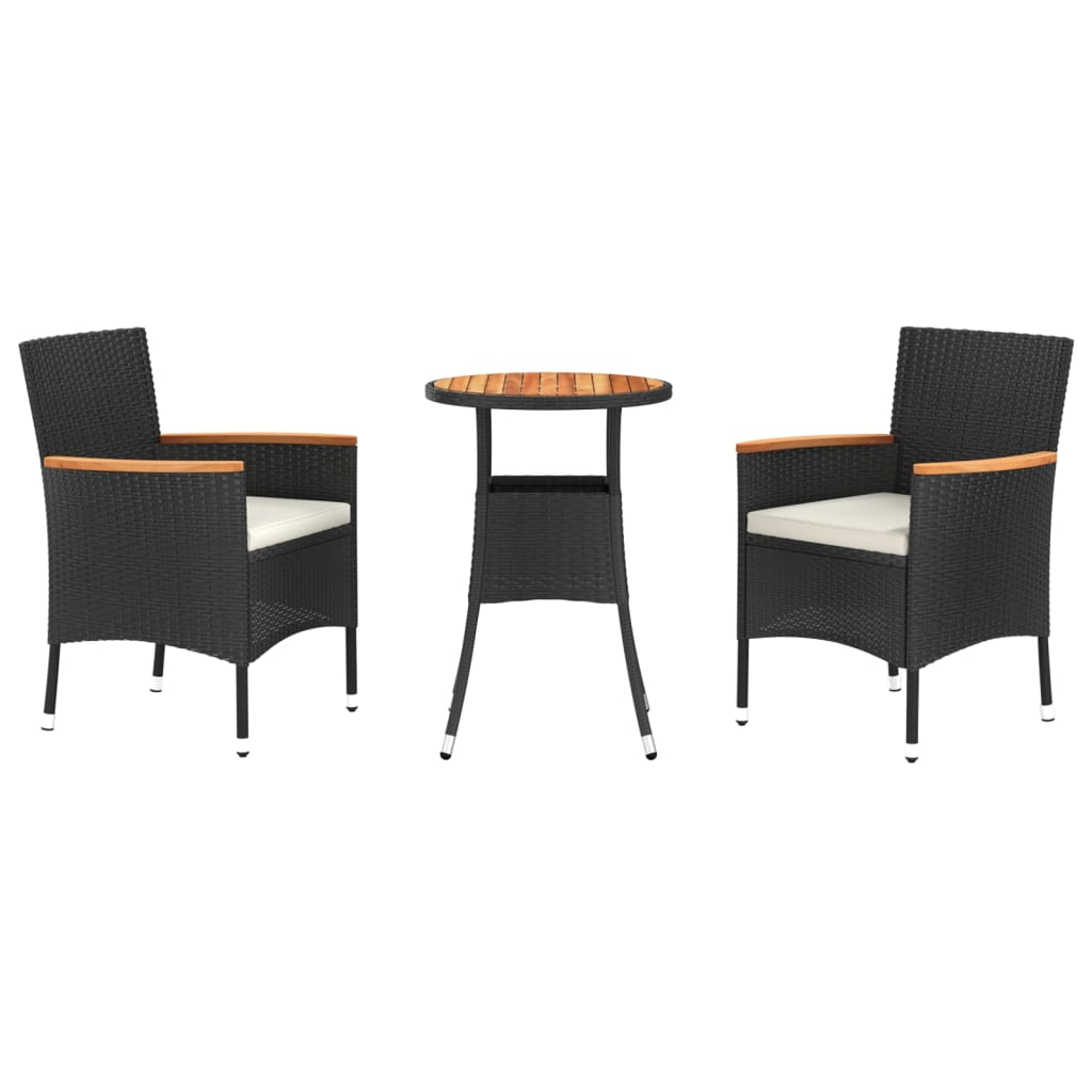 Set BistrÃ² da Giardino 3 pz con Cuscini in Polyrattan Nero