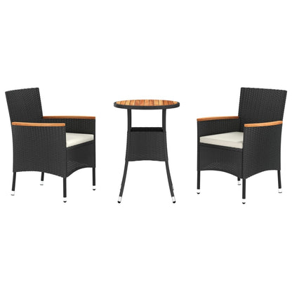 Set BistrÃ² da Giardino 3 pz con Cuscini in Polyrattan Nero